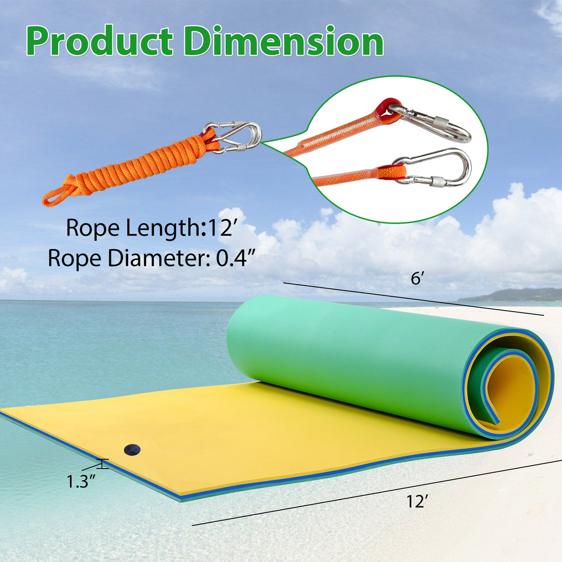 Floating Water Pad Mat, 3 Layer Tear Resistant Xpe Foam Water Floating Mat, Lily Pad For Water Recreation Pool, Lake, Beach, Ocean Yellow Hdpe