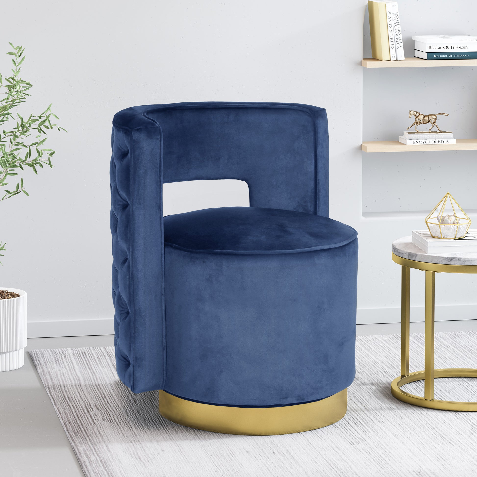 Swivel Arm Chair Blue Velvet