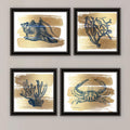 4 Pc Vignette Gold Sea Collection Black Framed Wall Art For Living Room, Bedroom Wall Art Print For Home Decor By Bluebird Barn Multi Wood Paper