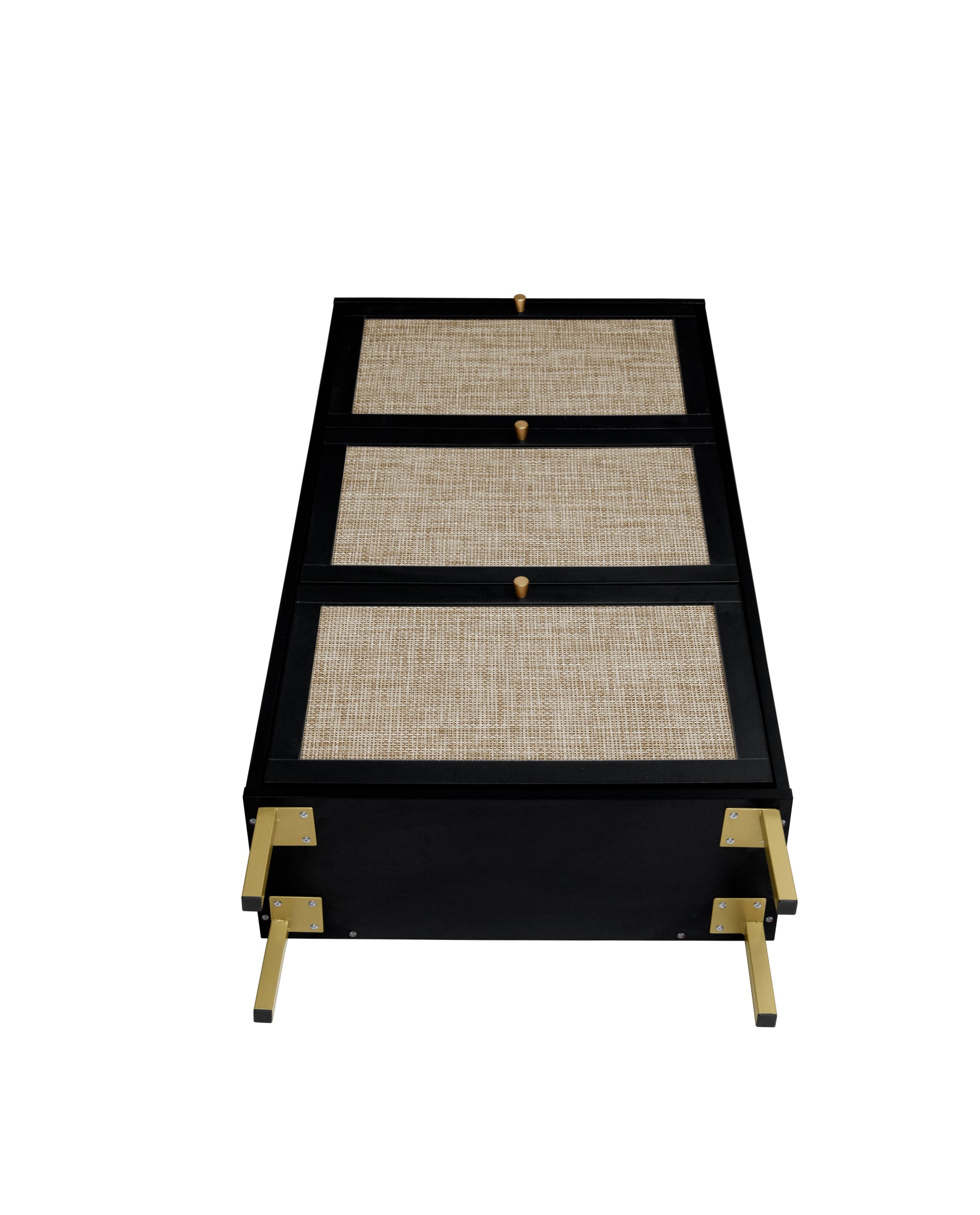 Rattan 3 Door Shoe Rack, Freestanding Modern Shoe Storage Cabinet, For Entryway Black Particle Board