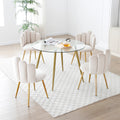 Modern Velvet Dining Chairs Set Of 2, Upholstered Woven Dining Chair With Golden Metal Legs, Upholstered Dining Chairs For Dining Room, Kitchen, Vanity, Living Room Beige Primary Living Space Foam Velvet