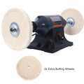 Extra Long 8 Inch Electric Polisher Bench Buffer Grinder 4 Pole Motor Includes 4Pcs 80Ply Thic Buffing Wheels For Polishing Metal, Jewelry, Knives, Wood, Jade,Etc. Csa Certificated Blue Steel