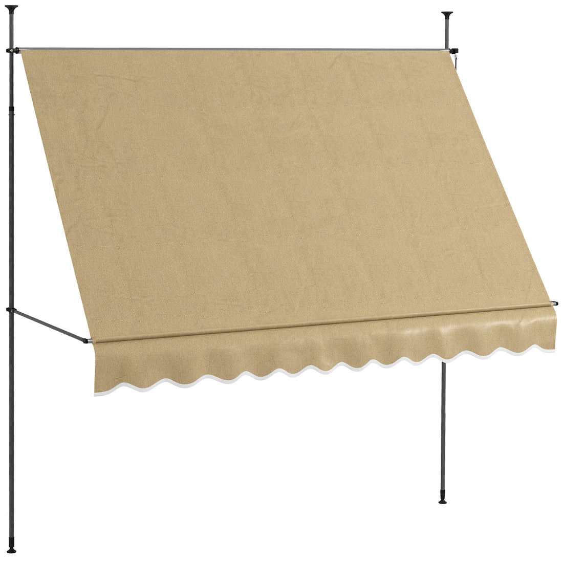 Outsunny Manual Retractable Awning, 118" Non Screw Freestanding Patio Sun Shade Shelter With Support Pole Stand And Uv Resistant Fabric, For Window, Door, Porch, Deck, Beige Beige Aluminum