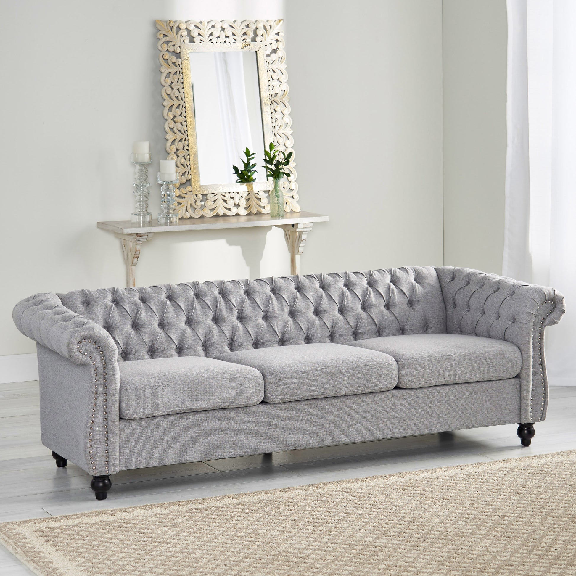 Sofa 3 Seater Grey Fabric