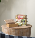 Set Of 4 Book Boxes With Birds, Flowers, And Handwriting Design, 5.5X4X2