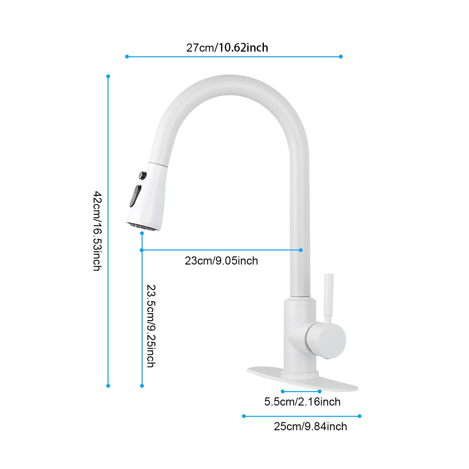 Kitchen Faucet With Pull Out Spraye White Stainless Steel