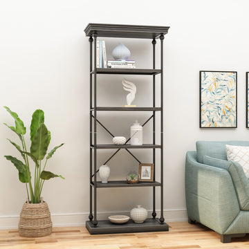 Metal Pipe Shelf With Fir Wood Grey Metal & Wood