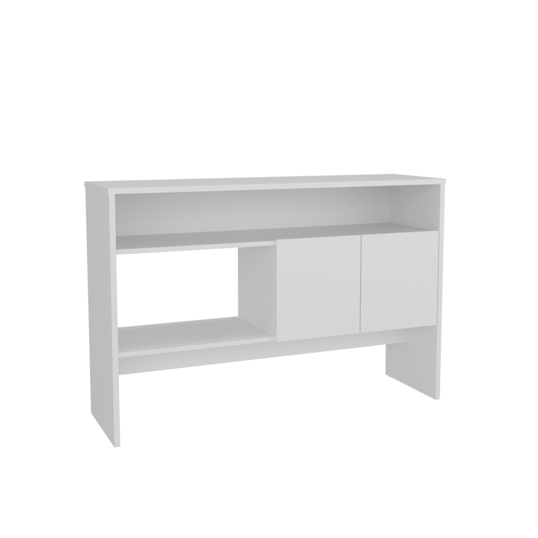 Bellagio 48.7" Wide 2 Tier Narrow Bellagio Console Table With Double Door Cabinet White Modern Particle Board