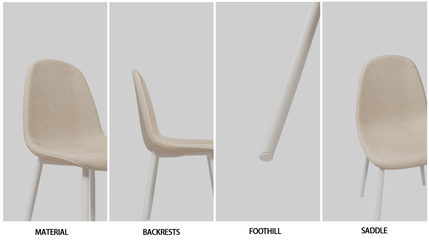 63 "Mdf Cream Style Coffee Table And Modern Dining Chair 4 Piece Set, Modern Fashion Kitchen Table Set, Round Wave Table Legs, Dining Table And Linen Chair Beige White Mdf