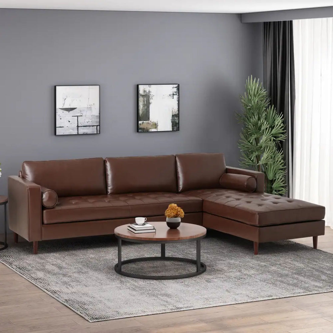 Modern Minimalist 70.75" L Shape Couch With Chaise, 4 Seater Modular Sectional Sofa, Convertible Upholstered Couches For Living Room Bedroom Dark Brown, Pu Dark Brown Wood Primary Living Space Medium Soft Loose Back Medium Duty Art