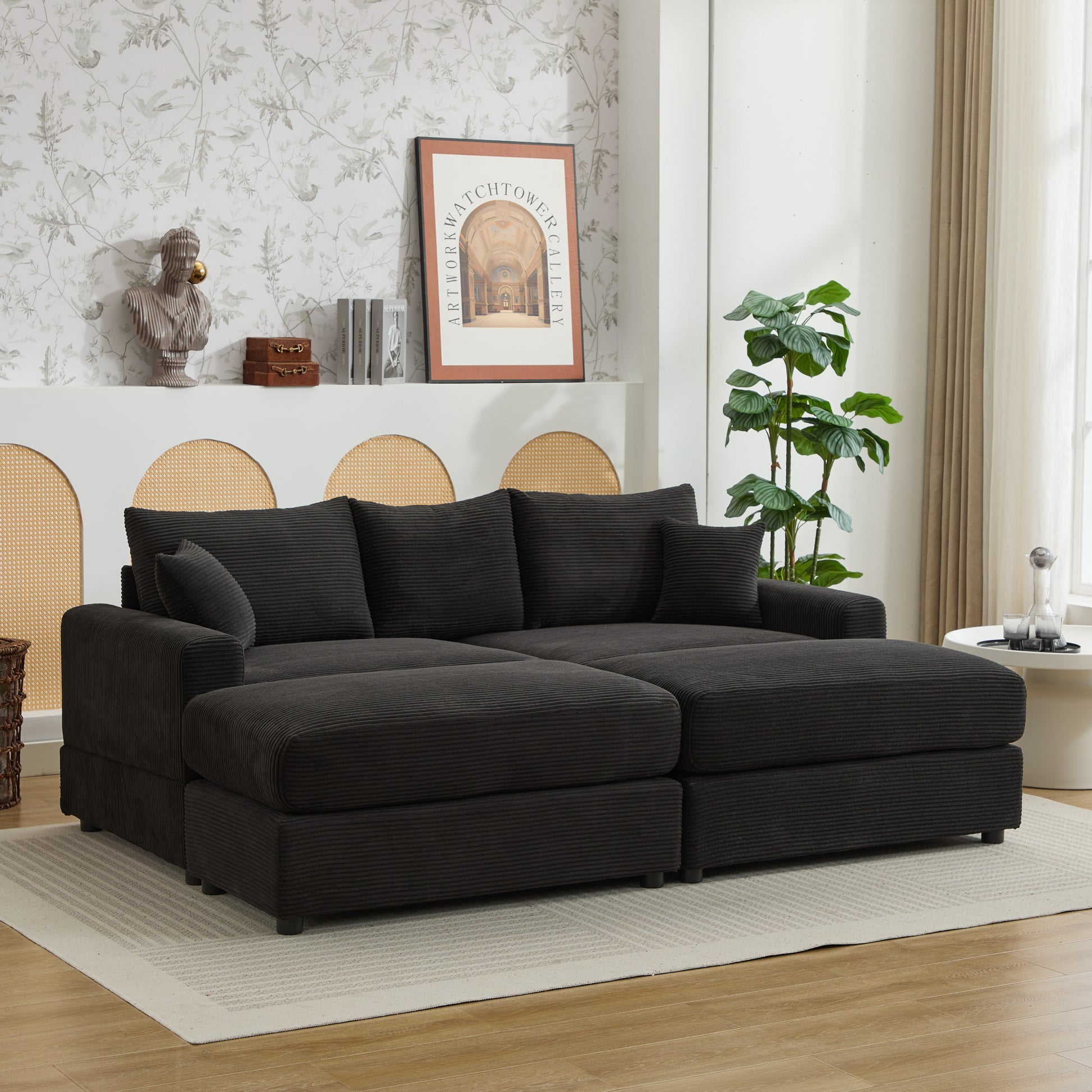 Modern Sectional Couch2 Pieces Corduroy Couch Cushion Coverssoft Stretch Sofa Slipcovers With 2Pcs Pillows Black Corduroy 2 Seat