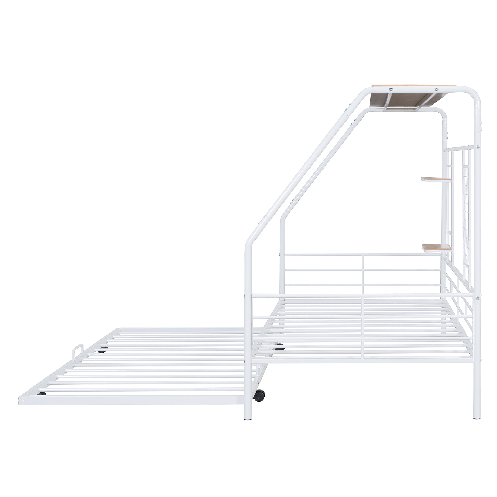 Twin Size Metal House Bed With Trundle, White Twin White Metal