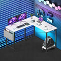 L Shaped Desk Gaming Computer 50 Inch Reversible Corner Table Pc For Writing Study Student With Wood Tabletop Metal Frame Cpu Stand Side Bag For Home Office Small Place, White White Wood