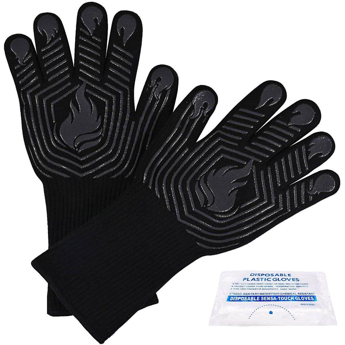 Bbq Gs, 1472 F Heat Resistant Fireproof Mitts, Silicone Non Slip Washable Oven Kitchen Gs For Barbecue, Grilling, Cooking, Baking, Camping, Smoker Black Black Polyester