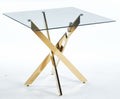 Dining Table With Cross Metal Leg And Tempered Glass,Modern Space Saving Kitchen Table For Living Room,Chrome Legs,Square Table,Golden Legs,90X90X75Cm Golden Glass Metal