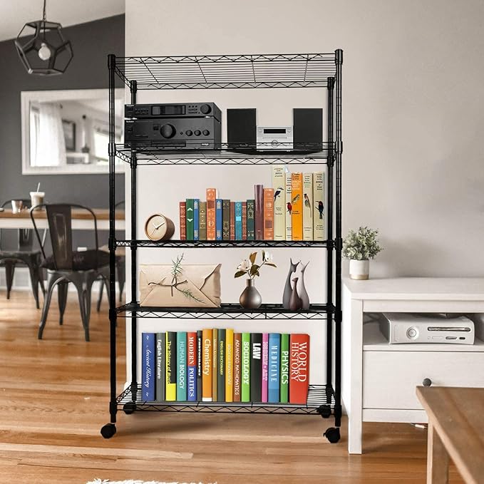 Heavy Duty 5 Shelf Shelving Unit 1250Lb Capacity, 29.92" D X 13.98" W X 62.99" H, 5 Tier, Black Black Iron
