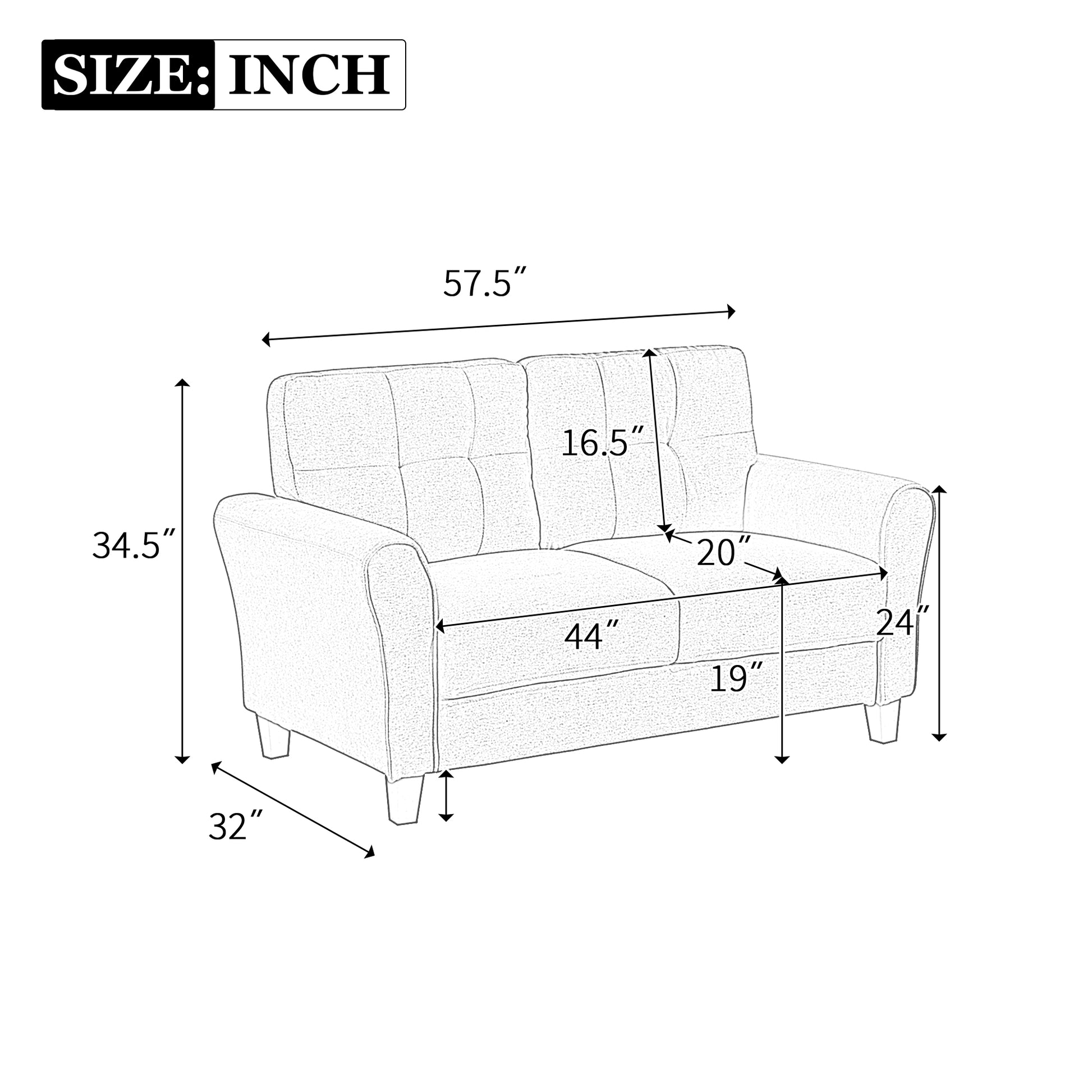 57.5" Modern Living Room Loveseat Linen Upholstered Couch Furniture For Home Or Office ,Light Grey Blue, 2 Seat,Old Sku:Wf288518Aac Light Grey Blue Foam Linen 2 Seat