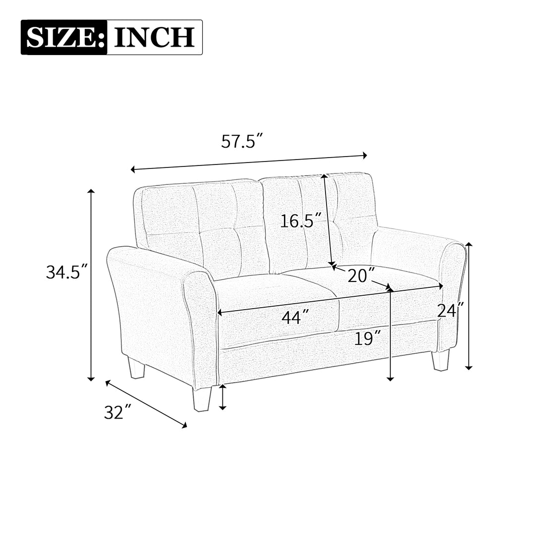 57.5" Modern Living Room Loveseat Linen Upholstered Couch Furniture For Home Or Office ,Light Grey, 2 Seat,Old Sku:Wf288518Aar Light Grey Foam Linen 2 Seat
