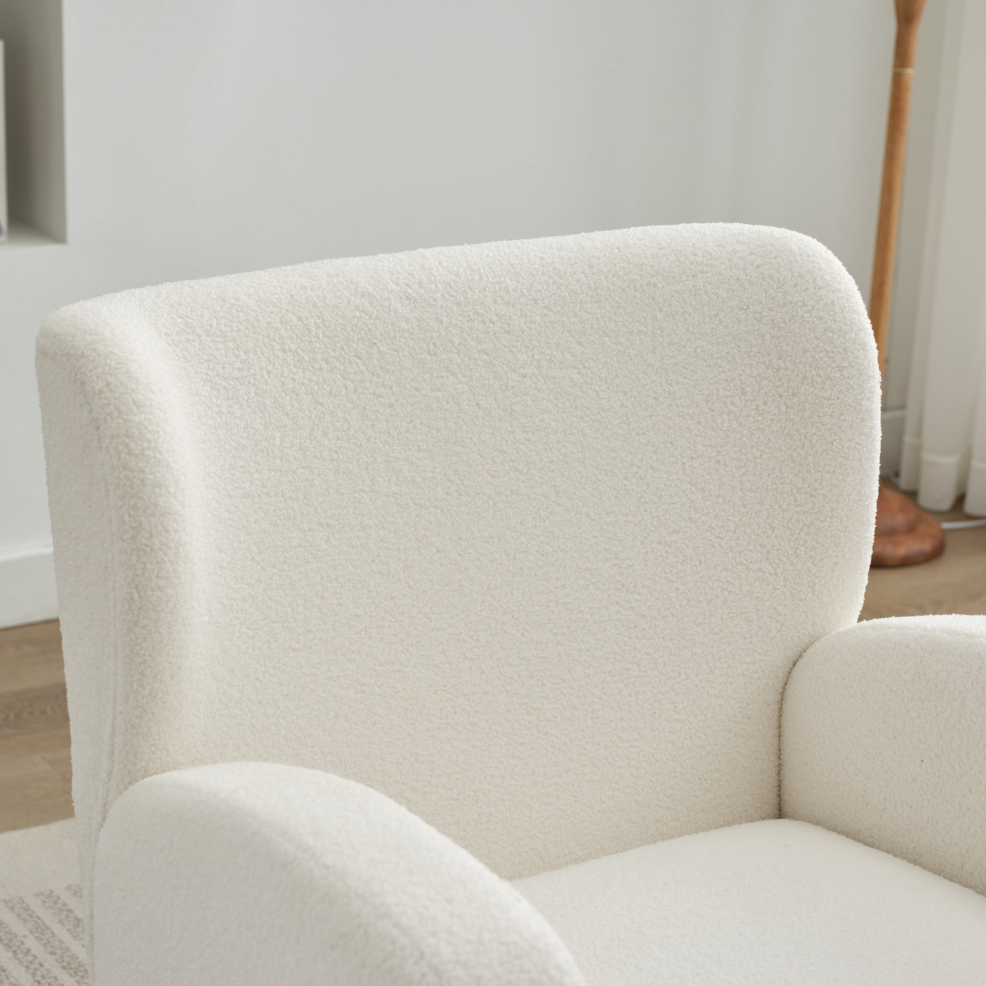 Mirod Modern Wing Back Lounge Chair Stylish Design, Soft Fabric, Solid Wood Legs, Easy Assembly, Durable Frame Beige Boucle
