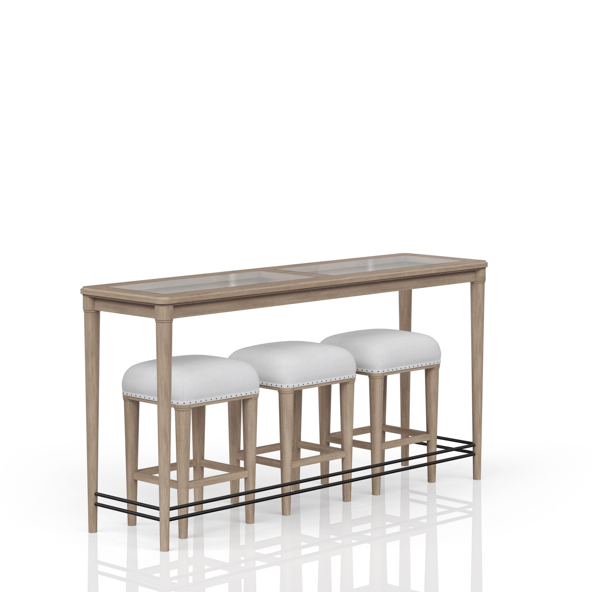 Frosted Glass Console Table With 3 Stools Sand Solid Wood Mdf Glass