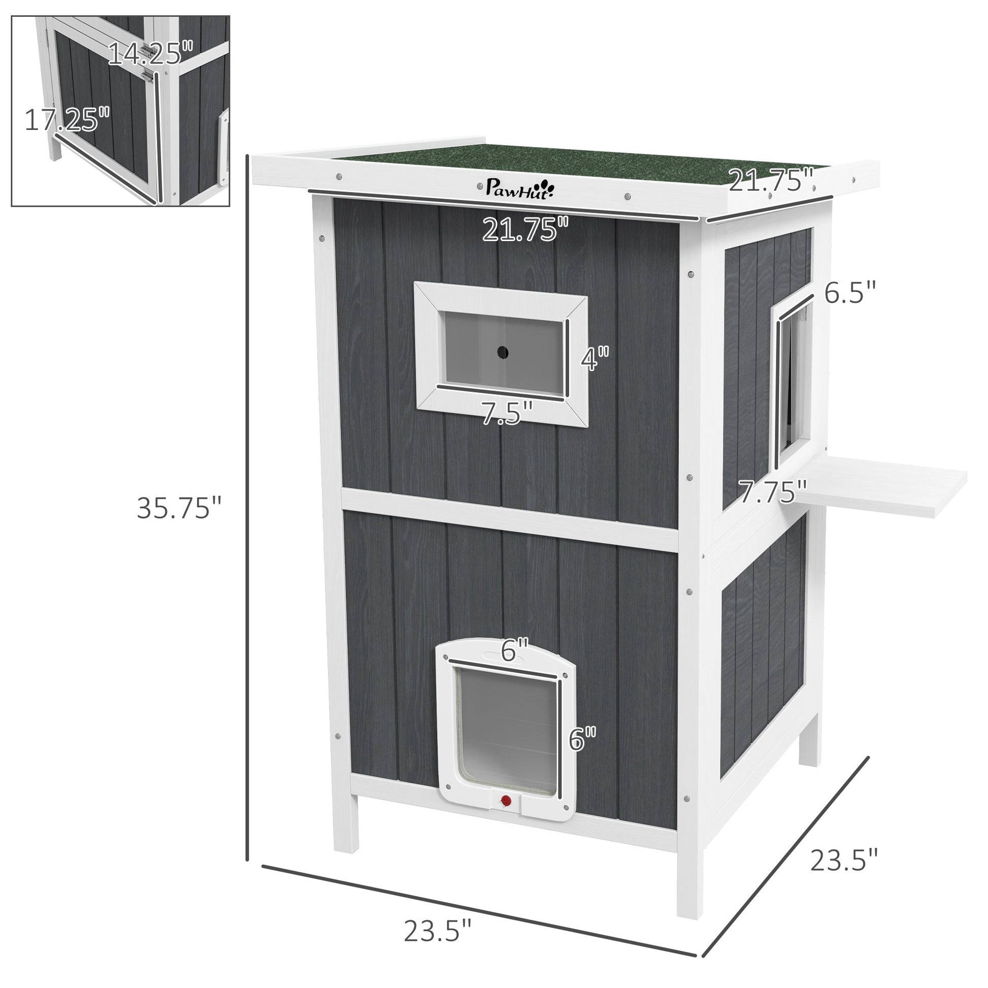 Pawhut Outdoor Cat House, Wooden Cat House 2 Tiers Cat Shelter With Weatherproof Roof, Removable Floor, Escape Doors, For 1 2 Cats, Gray Gray Wood