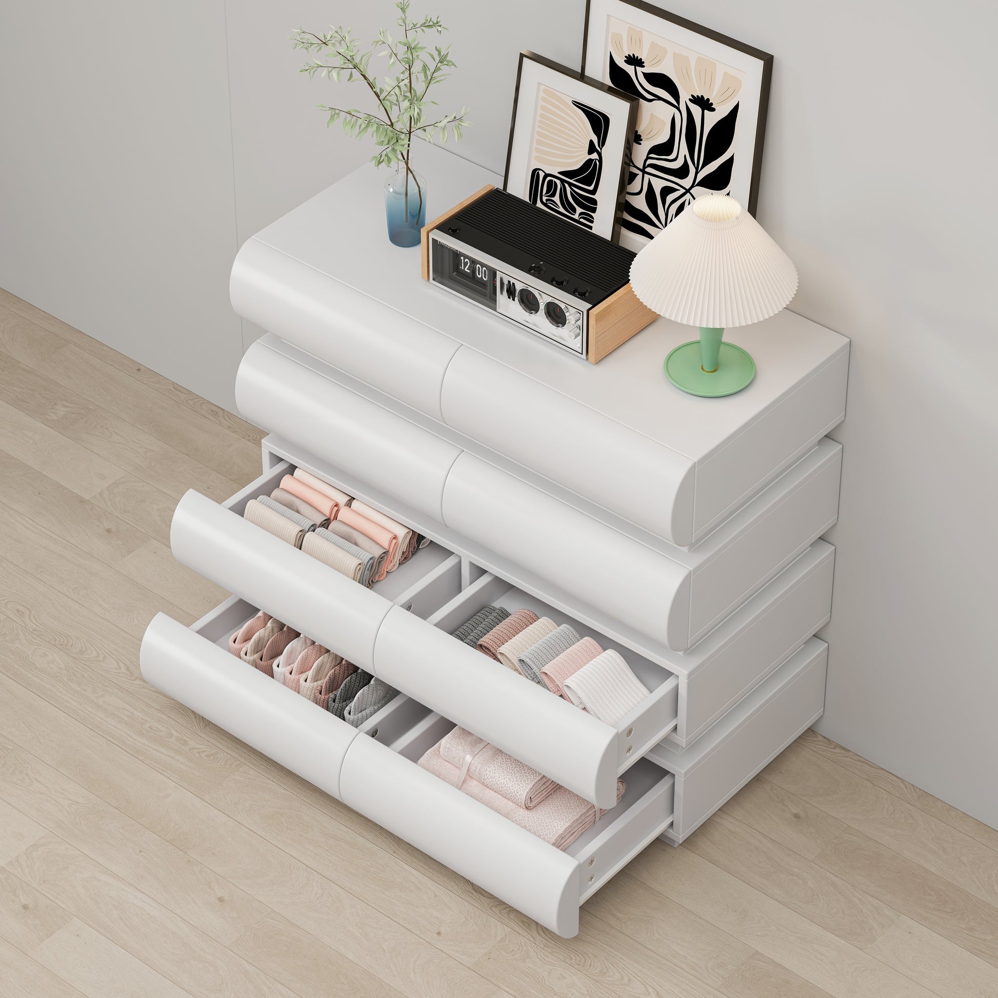 8 Drawer Dresser For Bedroom, White Dresser No Handle, Modern 8 Chest Of Drawers With Wide Storage White Mdf