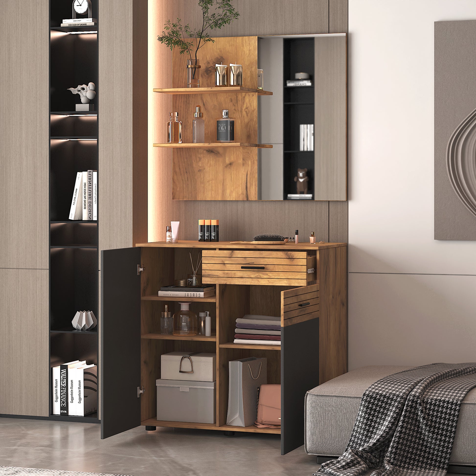 Mirror Cabinet On The Wall And The Space Saver Storage Cabinet Grey,Oak Particle Board Mdf