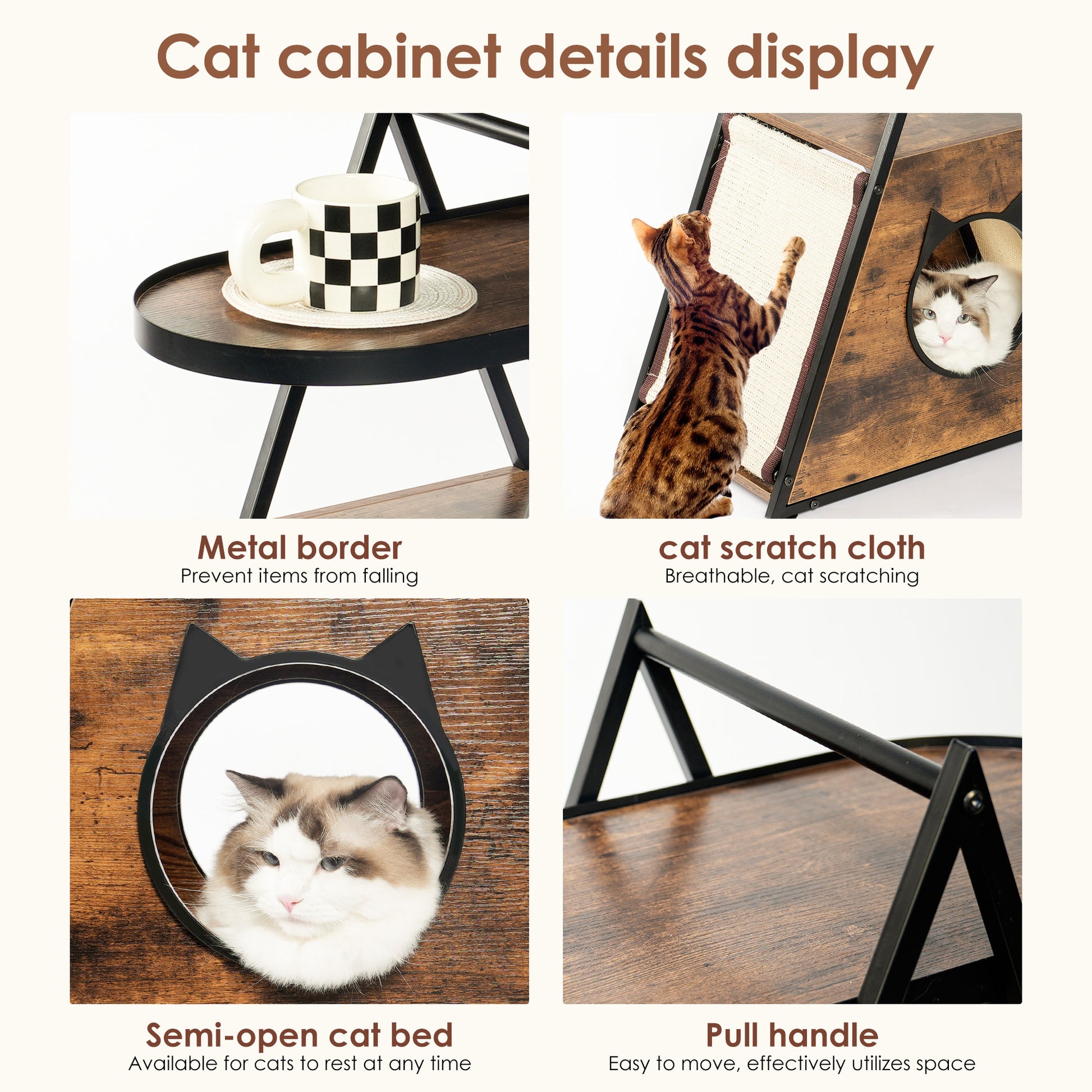 Cat House,End Table.Wood Cat Condo Black Vintage Pet Furniture Black Vintage Particle Board