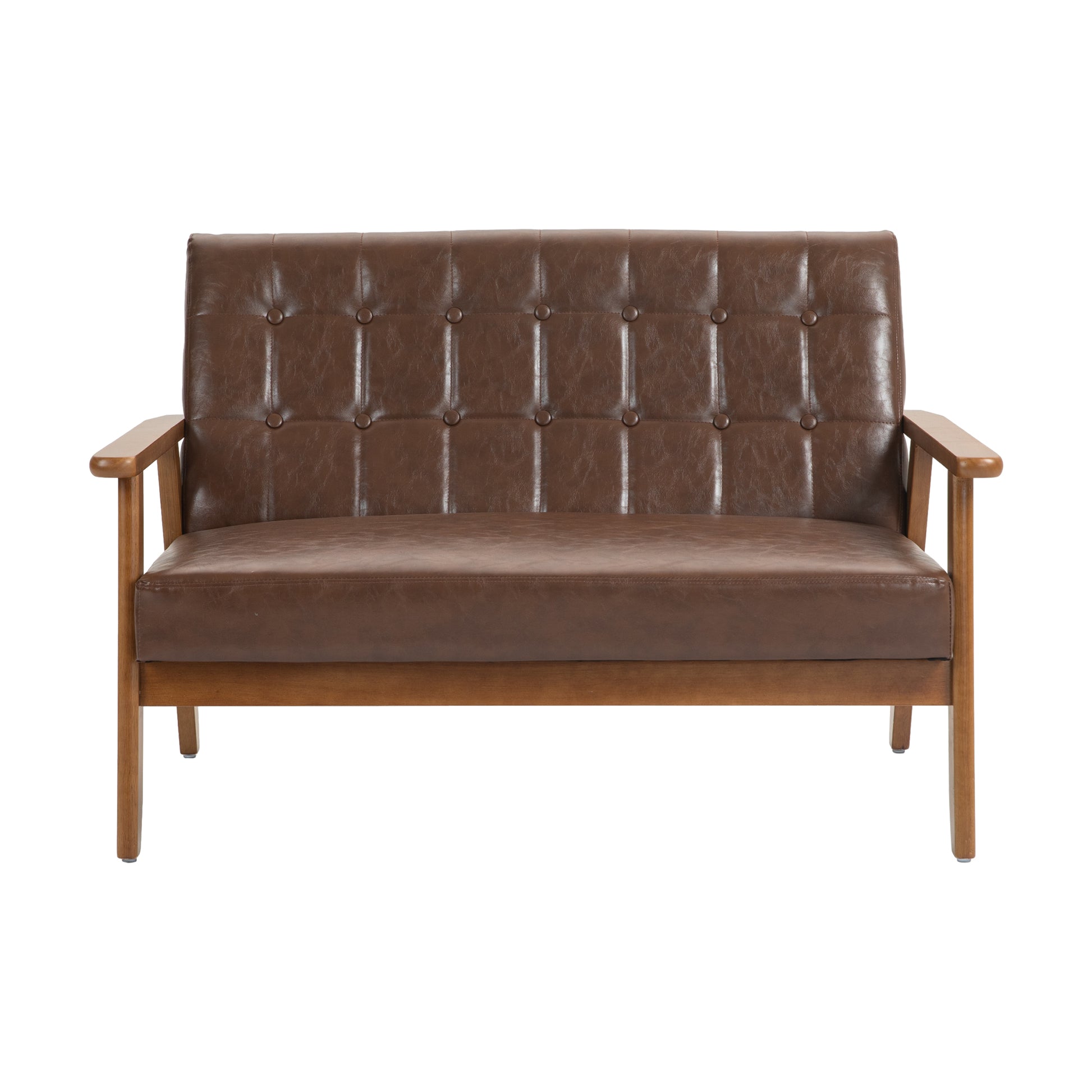 Coolmore Mid Century Modern Solid Loveseat Sofa Upholstered Pu Leather Loveseat, 2 Seat Upholstered Loveseat Sofa Modern Couch Brown Pu Pu Leather 2 Seat