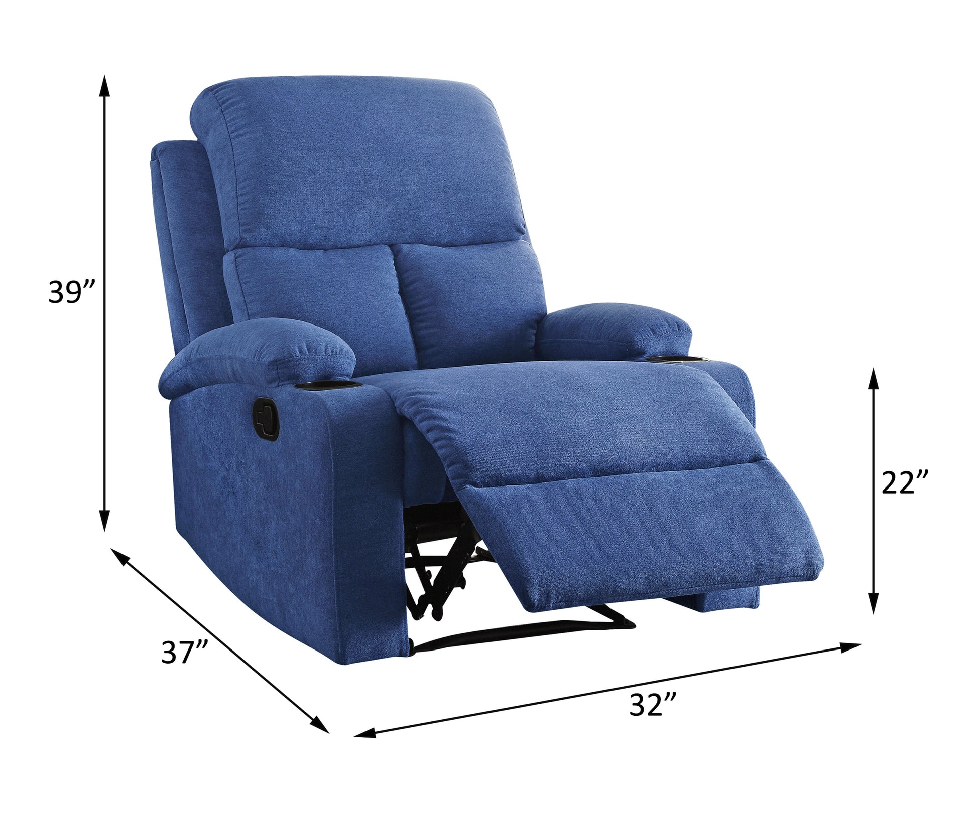 Blue Recliner With Cup Holder Blue Linen Manual Handle Metal Primary Living Space Tight Back Handle Pillow Top Arms Fabric Metal