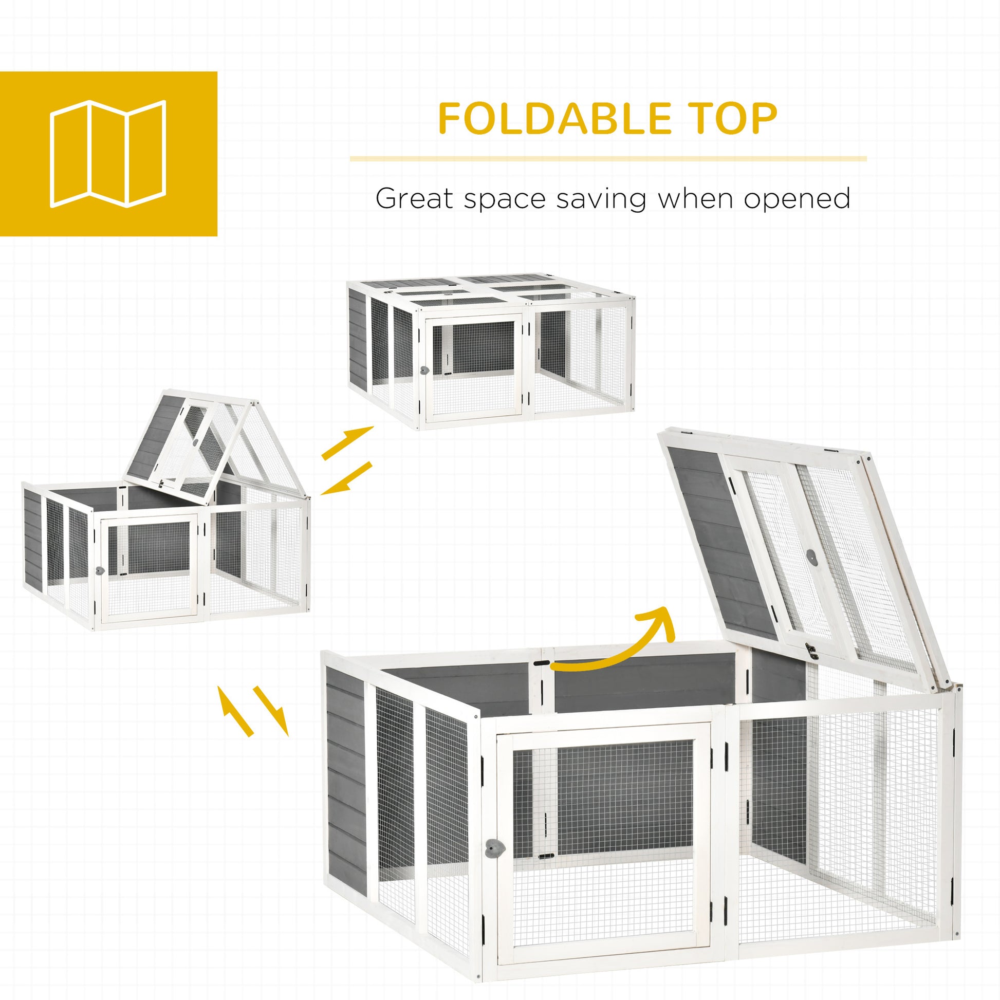 Pawhut Rabbit Hutch, Wooden Outdoor Bunny Cage With An Openable Foldable Top, Door, Guinea Pig Hutch For Backyard, Garden, Fits 1 4 Rabbits, Gray Gray Wood