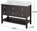 49'' Bathroom Vanity With Marble Top & Ceramic Sink, Open Shelf, 5 Drawers, Brown Brown Plywood