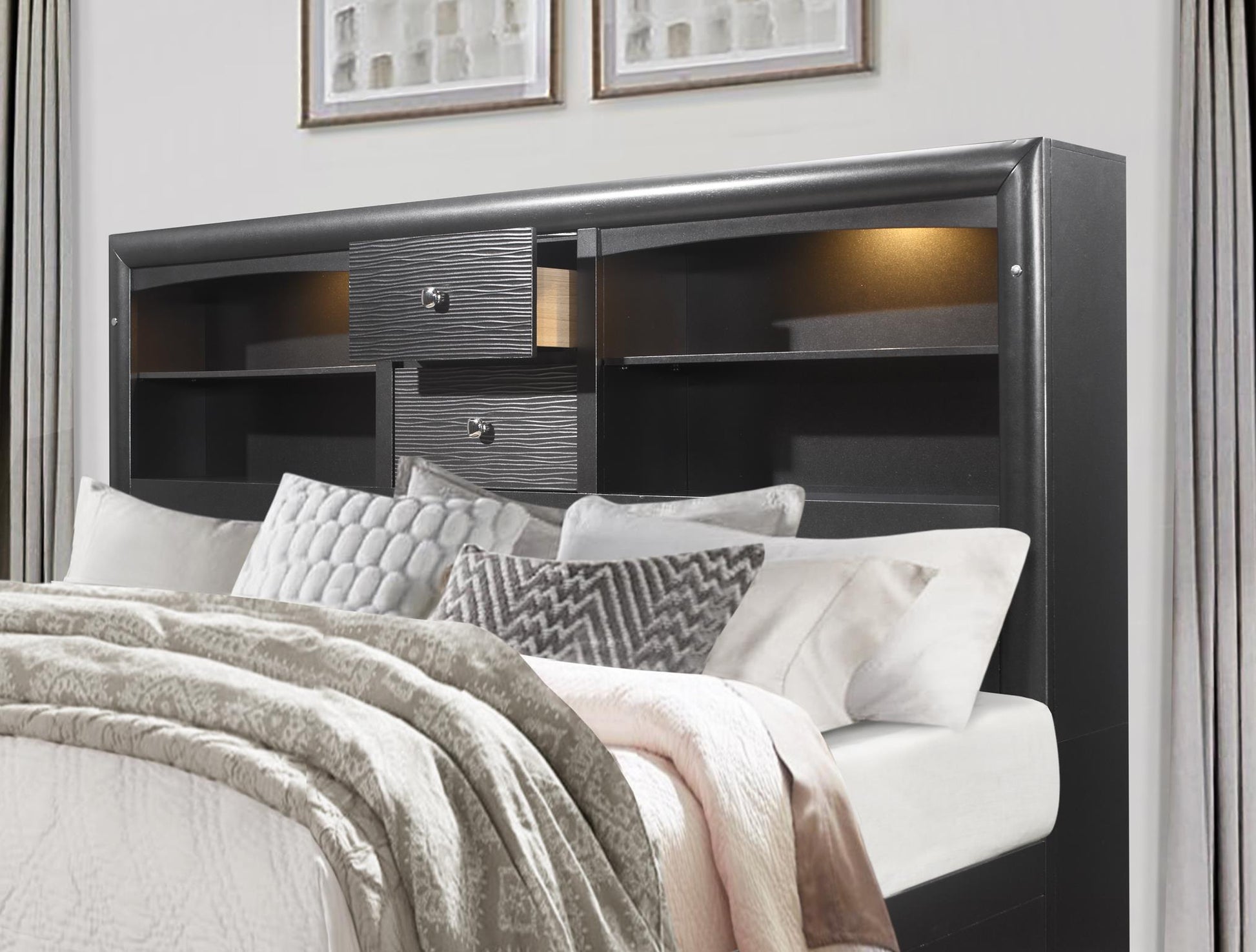 Civic Grey King Bed Gray Solid Wood Mdf