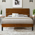 Mid Century Modern Solid Wood Bed Frame Queen Size Platform Bed With Three Piece Headboard Design, No Box Spring Needed, Brown Queen Brown Pine