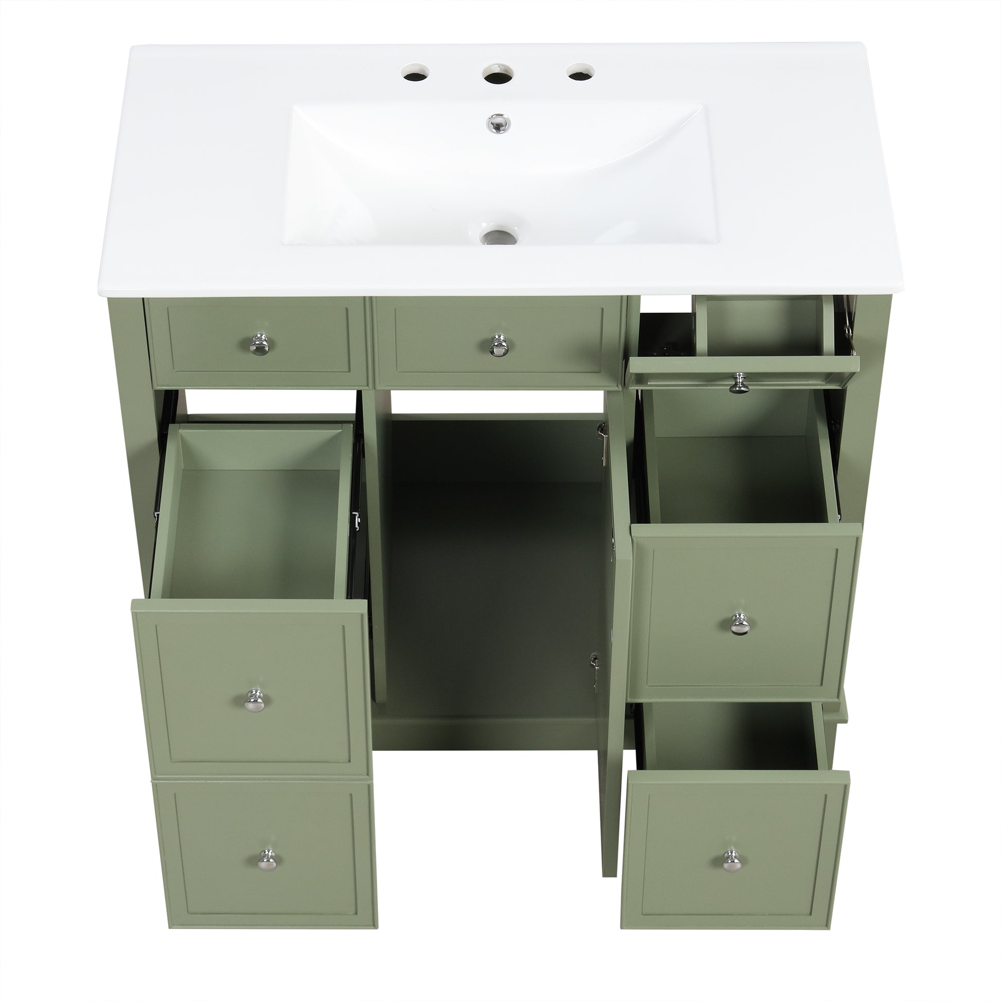 36" Bathroom Vanity With Sink, One Cabinet With Three Drawers And One Flip Drawer, Solid Wood And Mdf Board, Green Green Solid Wood Mdf