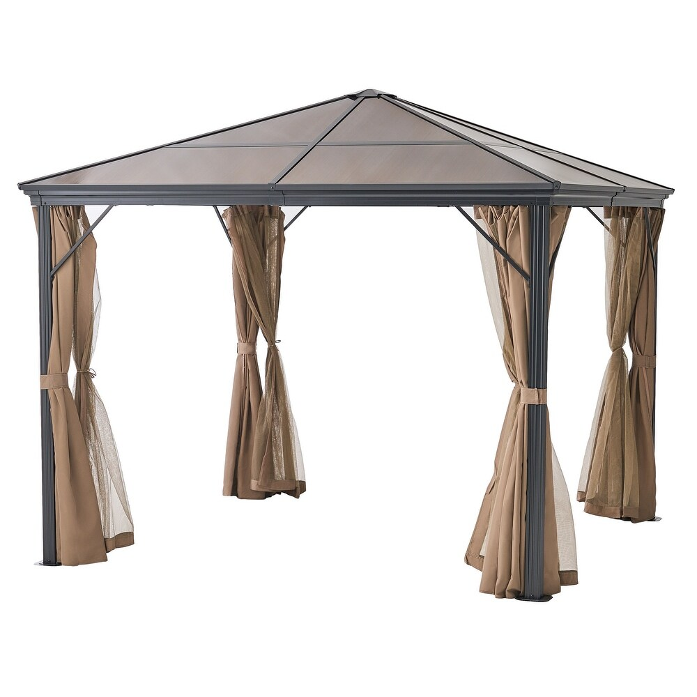 10 Ft. X 10 Ft. Aluminum Gazebo With Hardtop Brown Mix Aluminium