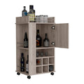 Fargo Bar Cart With Cabinet, 6 Built In Wine Rack And Casters Grey Primary Living Space Modern Particle Board Shelves Included Engineered Wood