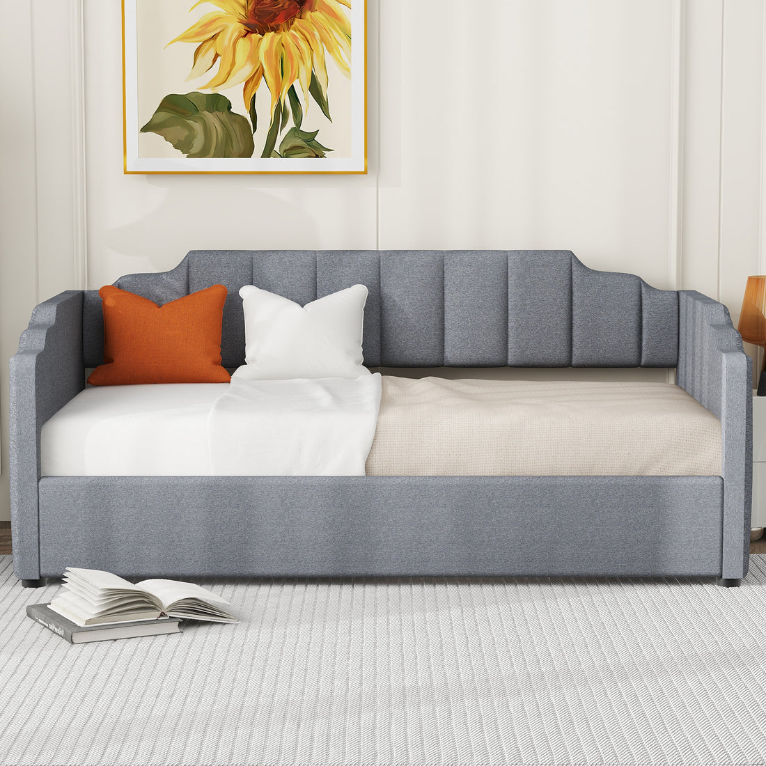 Upholstered Daybed With Underneath Storage,Twin Size, Gray Twin Gray Upholstered