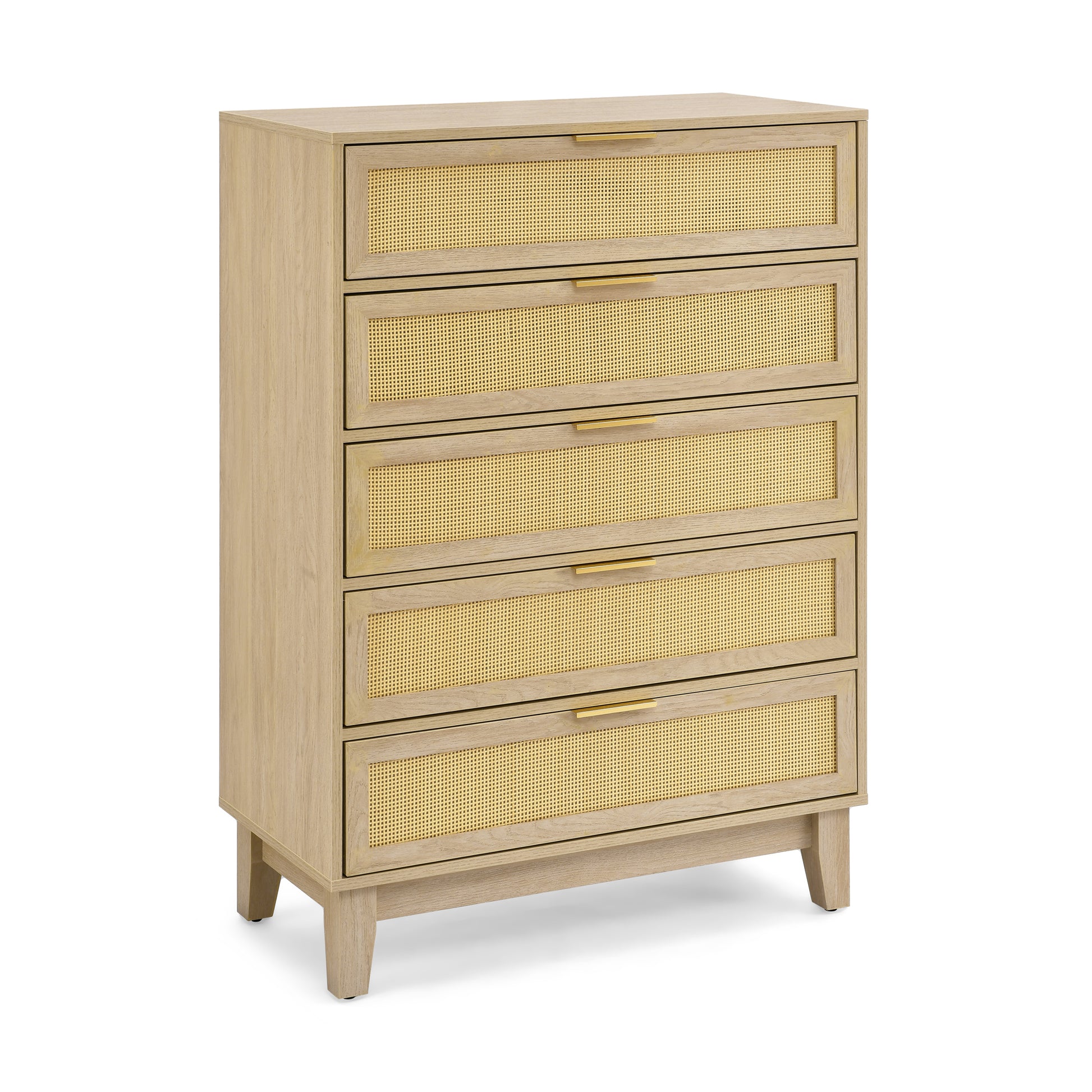 Bedroom 5 Drawer Dresser, Rattan Dresser Modern Wooden Chest Of Drawers With Spacious Storage Space For Bedroom Hallway Living Room Natural Wood Solid Wood Mdf