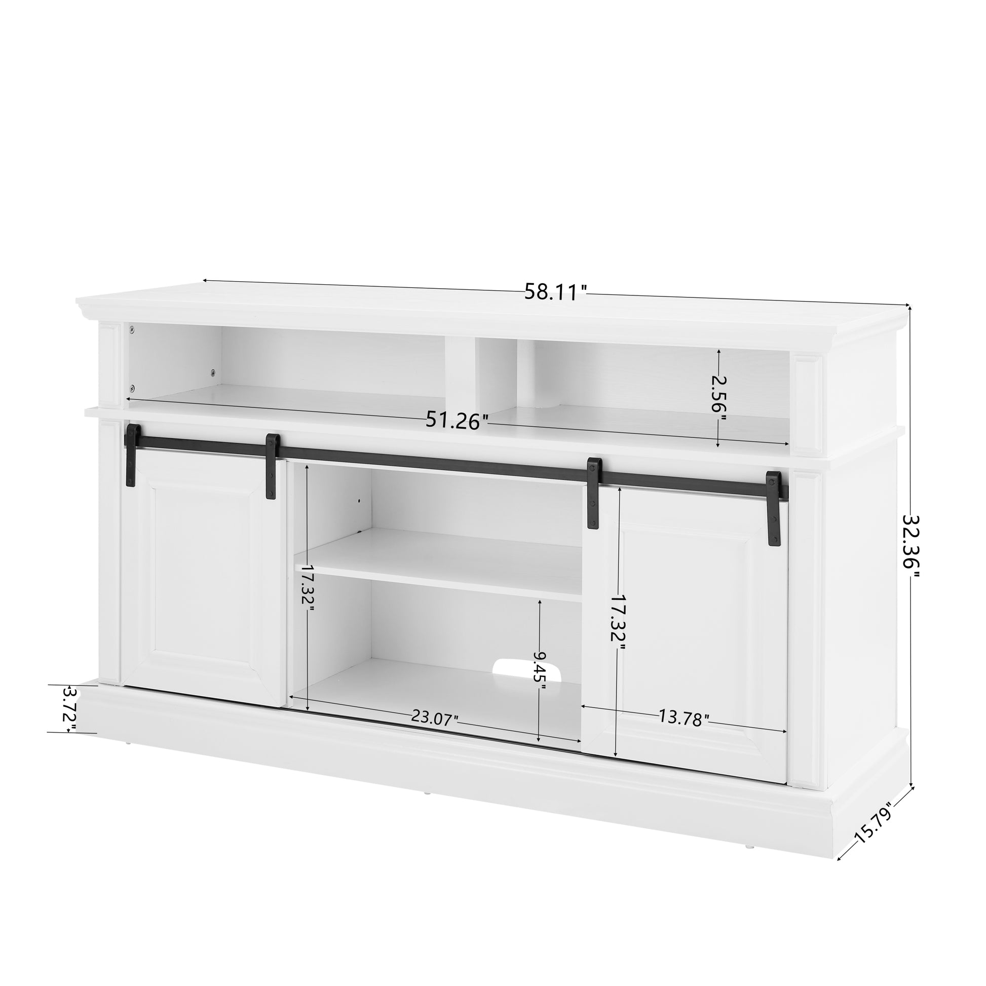 Media Console Table With Storage Cabinet, Mid Century Modern Tv Console With 23" Fireplace Insert, Multipurpose Sliding Door Tv Cabinet Large Storage Space, 58.11"W*15.79"D*32.36"H Antique White Antique White 60 69 Inches 60 69 Inches 60 Inches Mdf