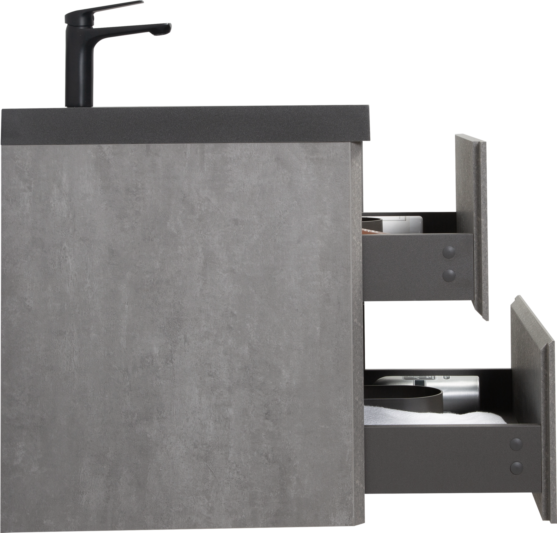 24" Floating Bathroom Vanity With Sink, Modern Wall Mounted Bathroom Storage Vanity Cabinet With Black Quartz Sand Top Basin And Soft Close Drawers, 24V12 24Gr Grey Grey Bathroom Wall Mounted Melamine