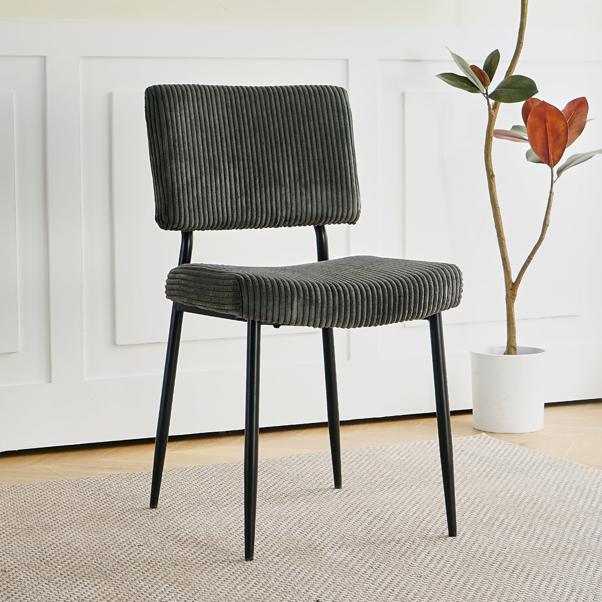 Modern Grey Simple Velvet Dining Chair Fabric Upholstered Chair Family Bedroom Stool Back Dressing, Black Round Table Set, Chair Black Metal Legs Set Of 5 Black Mdf