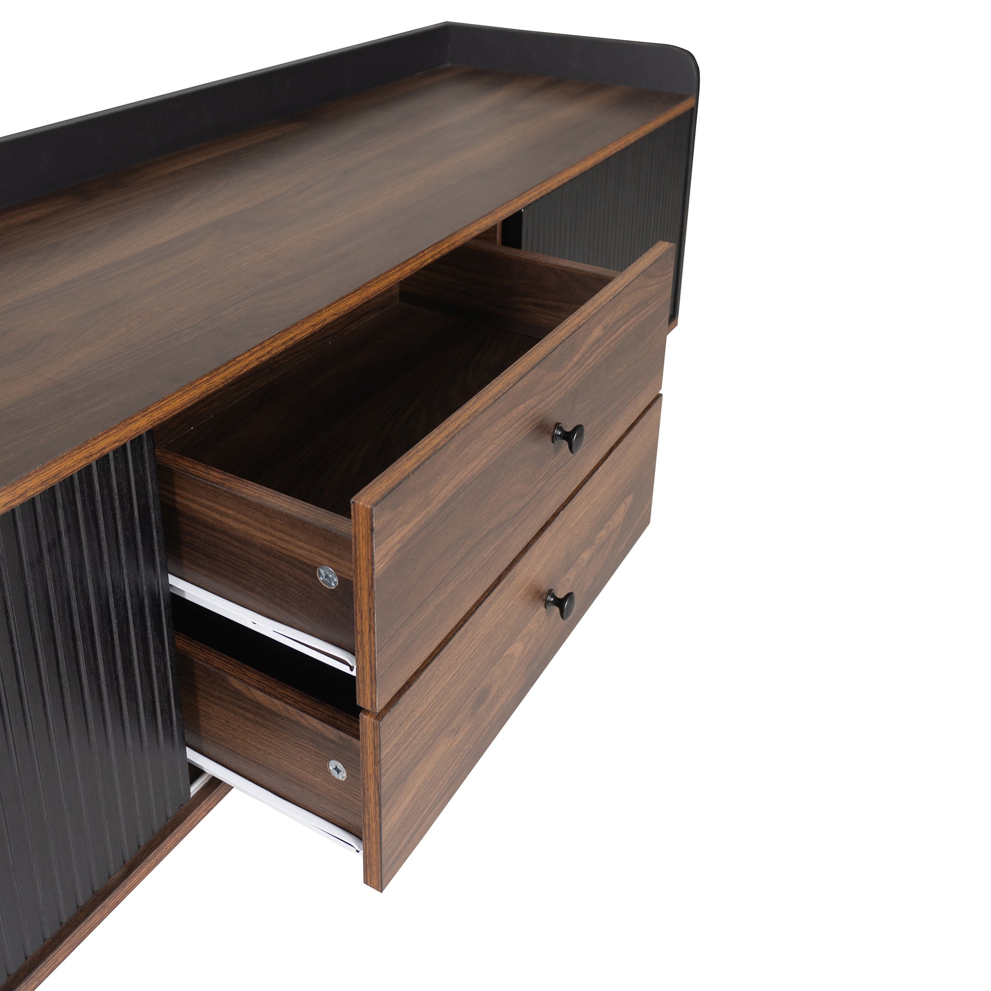 63'' Mid Century Tv Stand With 2 Cabinets& Open Compartments, Entertainment Center For Tvs Up To 70'', Television Console For Living Room, Bedroom, Home Theatre Dark Coffee Black Primary Living