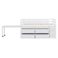 Twin Size Loft Bed With Retractable Writing Desk And 4 Drawers, Wooden Loft Bed With Lateral Portable Desk And Shelves, White White Solid Wood Mdf