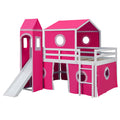 Full Size Loft Bed With Slide Pink Tent And Tower Pink Old Sku:Wf298771Aah Full Pink Solid Wood