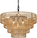 Boho 6 Light Rattan Chandelier Brown Rattan Metal