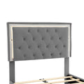 Twin Size Upholstered Bed Frame With Led Lights,Modern Velvet Platform Bed With Tufted Headboard,Grey Twin Grey Velvet