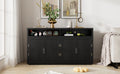 4 Door Classic Sideboard With Open Storage And Adjustable Shelves Perfect For Kitchens, Living Rooms Black Black Mdf