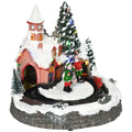 Homcom Animated Christmas Village Scene, Pre Lit Musical Holiday Decoration With Led Lights, Rotating Train, 2 Musicians And 1 Commander Multicolor Resin