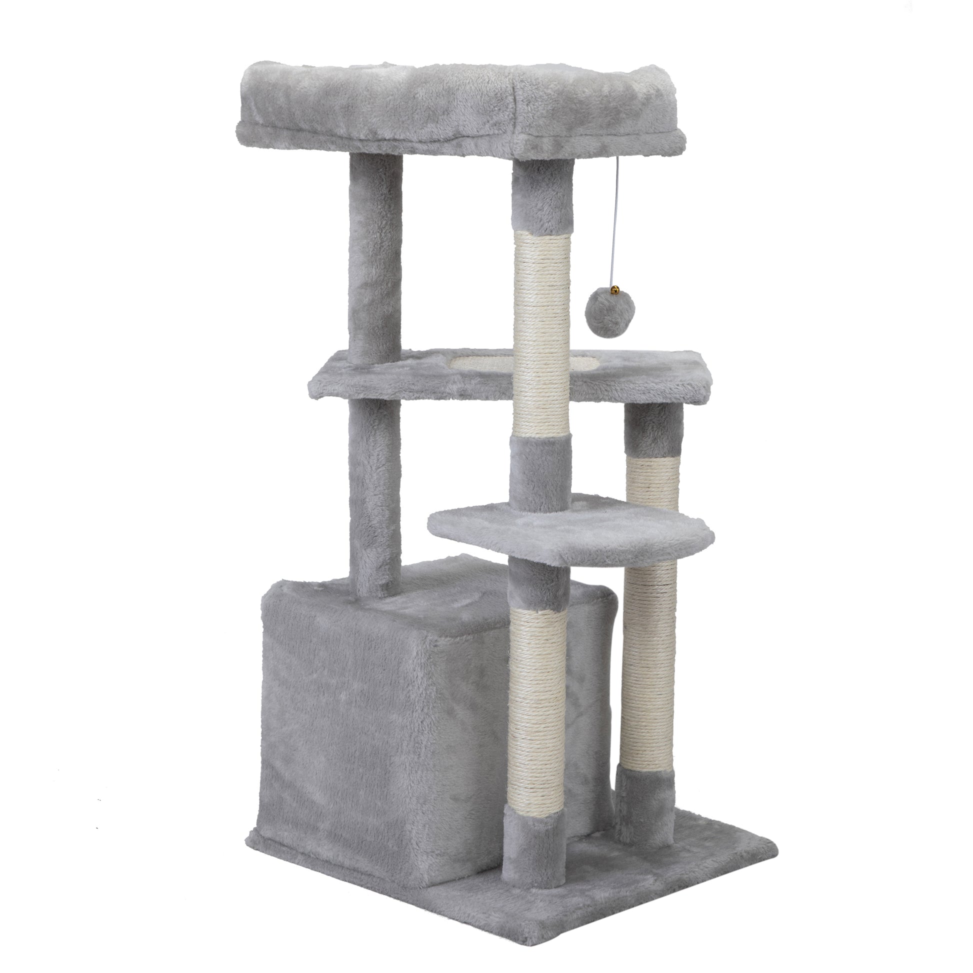 Double Level Cat Tree Stand House Furniture Kittens Activity Tower Posts Kitty Pet Play House Light Gray Light Gray Particle Board